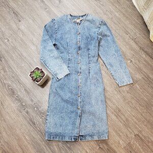 Vintage 80s Mariposa Acid Wash Denim Dress Sz 3
